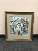 M. Turnbull : Sorting herring North Sheilds, watercolour, 39 cm x 39 cm, framed.