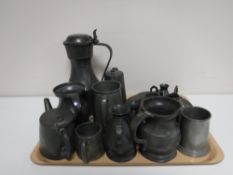 A tray of 20th century pewter ware