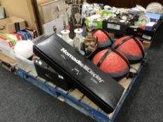 A pallet of lighting including boxed Nomadic display lights, ceiling lights,