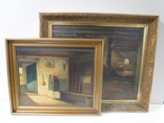 Two gilt framed continental studies on canvas;