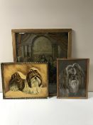 A gilt framed antique needlework - The Last Supper,