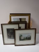 Two boxes of assorted pictures and prints - hand coloured engravings of Hexham etc,