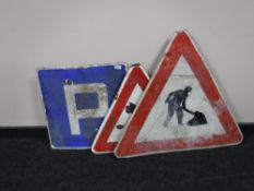 Three vintage enamelled road signs - parking,