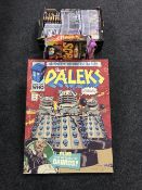 Three boxes of Dr Who related items including DVDs, books, toys,