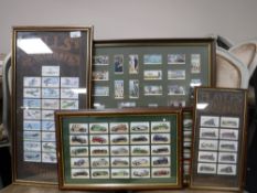 Five frames containing Wills and Players cigarette cards - Life in the Royal Navy, Combat Aircraft,