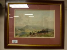 John Valentine : A shepherd with sheep in a mountainous landscape, watercolour, signed,