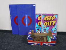 A box of assorted signs - fire exit,