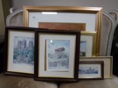 Nine assorted framed pictures and prints - watercolour initialled J.B.