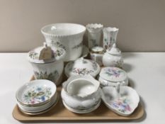 A tray containing twenty-two pieces of Aynsley cabinet china including pin dishes, vases,