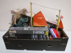 A Revell Ferrari F430 model kit, together with a tug boat, a commercial truck, farm vehicle.