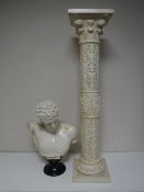 A resin bust of David and a resin classical stand