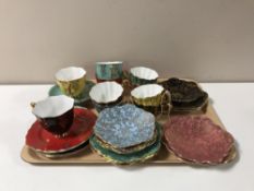 A tray containing six Royal Stuart Harlequin trios together with a further four bone china trios