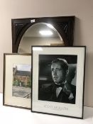 An Edwardian mahogany framed overmantel, black and white photo of Humphrey Bogart,