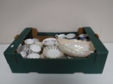 A box of assorted tea china, Maling lustre bowl,