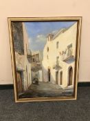 Continental school : Study of two girls in a street, oil on canvas, 67 cm x 87 cm,