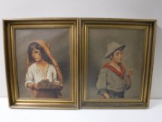 A pair of gilt framed continental school oils on canvas,