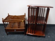 A mahogany glass and leather topped coffee table fitted two beneath together with a revolving book