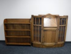 An oak side by side bureau bookcase together with a set of open bookshelves