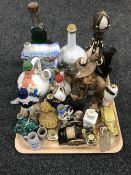 A tray of tourist decanters of alcohol and assorted miniatures