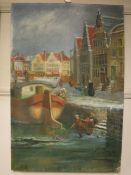 Alma Hodge : Children playing on ice, oil on canvas, 51 cm x 76 cm.