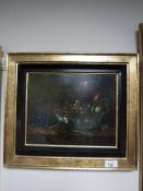 Gilkorn (20th century), still life of grapes and a glass of red wine, oil on board, signed,