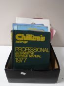 A box containing 20th century car manuals to include Austin A30/A35,