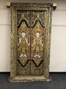 An impressive and fine 19th century Chinese gilded and polychrome double panelled door window frame,