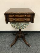 An early 19th century mahogany flap sided sewing table, width 43.