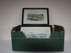 A box of fifteen framed hand coloured engravings of hunting scenes published by Ackerman