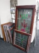 Eight stained glass leaded windows in frames
