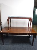A mahogany flap end sofa table and a dressing table stool