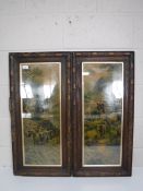 A pair of early 20th century oak framed prints depicting Highland cattle and sheep