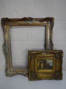 A gilt framed oil on panel of a racehorse together with an ornate gilt frame