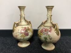 A pair of Royal Worcester hand painted blush ivory vases
