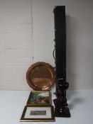 A mid 20th century Stella pull up screen together with a pair of glass candlesticks,
