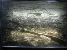 A melamine cased light cabinet depicting a view of Newcastle and surrounding areas