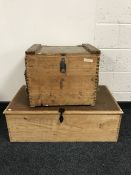 Two pine storage boxes