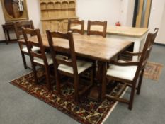 A good quality refectory dining table, with three plank top, 91cm x 183cm,