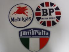 Three cast iron plaques; BP,
