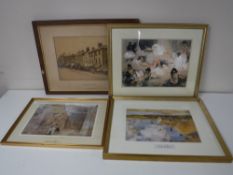 Three framed William Russell Flint prints together with an antiquarian black and white photograph