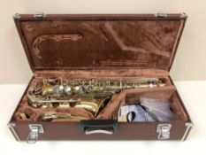 A cased Yamaha saxophone stamped YAS-25 046939.
