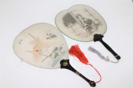 A Japanese Meiji period silk hand fan depicting a Geisha, length 34cm,