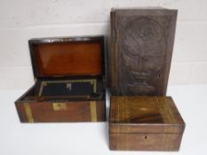 A Victorian walnut and brass writing slope together with a Victorian inlaid jewellery box and a