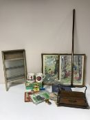 A box containing vintage washboard,