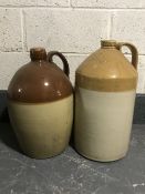Two antique pottery flagons, one bearing advertisement Taylor & Lees Wine and Spirit Merchants,