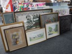 A large quantity of assorted framed pictures and prints, contemporary wall canvases, framed oils,