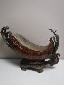 An ormolu mounted ornate pierced vase with swan decoration