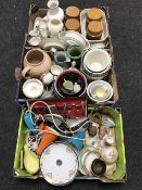 Three boxes containing cutlery, planters, antique china trinket set,