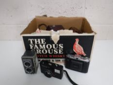 A tray containing a good collection of vintage and later cameras including Kodak,