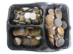 A box containing a quantity of pre-decimal copper coinage and foreign coins